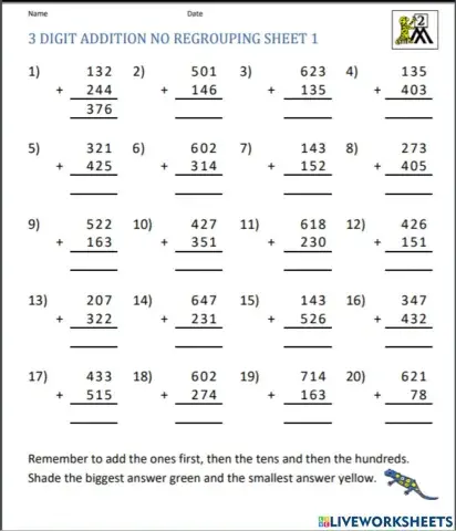 Addition without regrouping