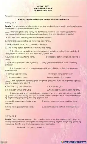 Wastong Pagkilos sa Pagtugon sa mga Alituntunin ng Pamilya