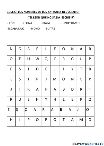 Sopa de letras el leon que no sabia escribir