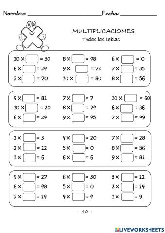 Tablas de multiplicar