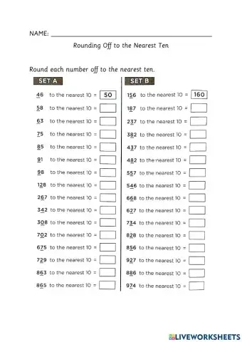Rounding Off to 10 Wrksht 3