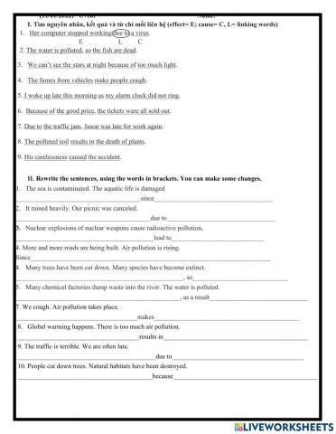 Grade 8- Pollution- Cause- Effect