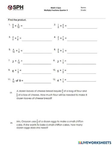 Multiply fractions Quiz