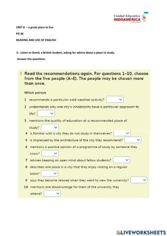 3RO -unit 8 pg 46 ACT 3 READING