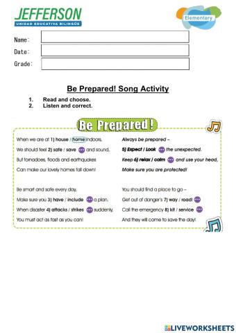 Be Prepared! Song - Listening Activity