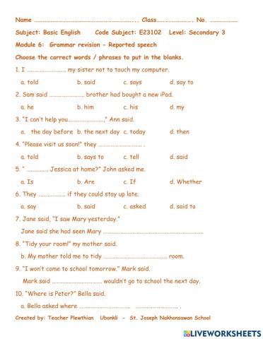 Basic English Secondary 3 : Formative 2 Accessment