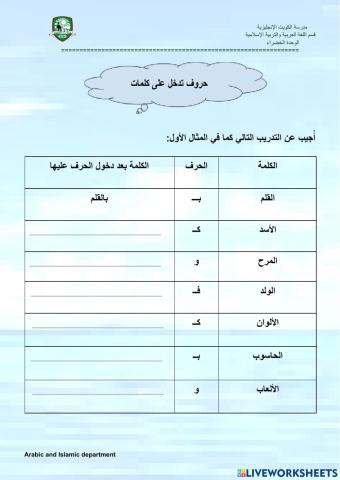 حروف تدخل على كلمات