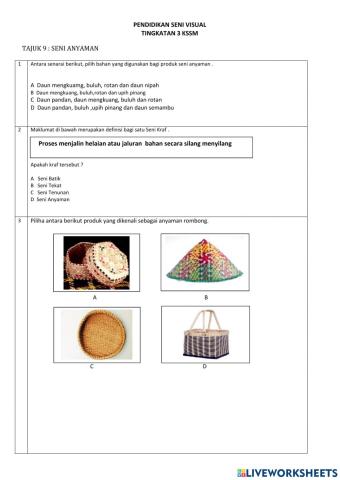 Tingkatan 3 Tajuk 9 : Seni Anyaman