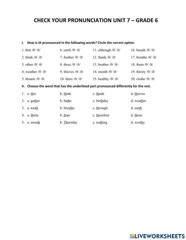 Check your pronunciation unit 7 - grade 6