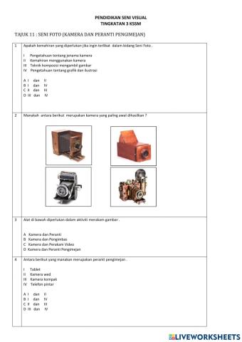 TINGKATAN 3 Tajuk 11 : Seni Foto (Kamera dan Peranti Pengimejan)