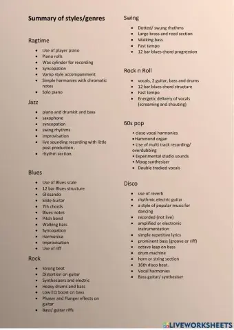 Nat 5 Music Tech styles summary