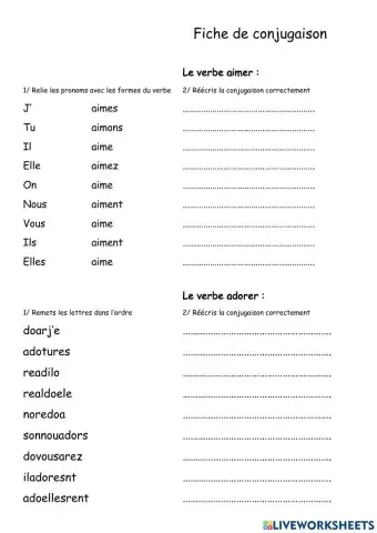 Conjugaison des verbes AIMER - ADORER - NE PAS AIMER - DÉTESTER