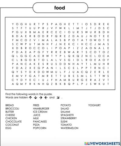 Wordsearch food