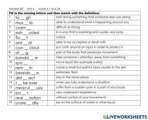 Mindset B2  -  Unit 6  -  words 6.1 to 6.34