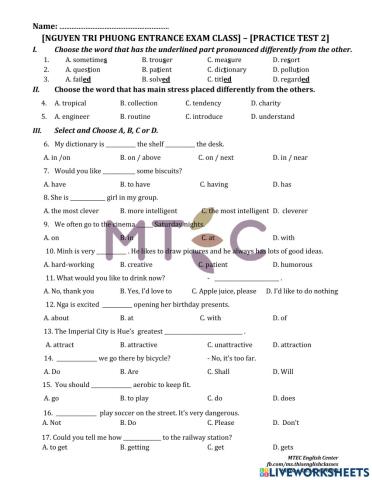 Grammar - practice test no 2