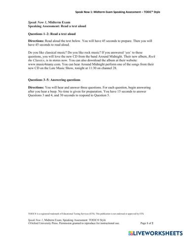 SN1-Midterm Exam Speaking Assessment