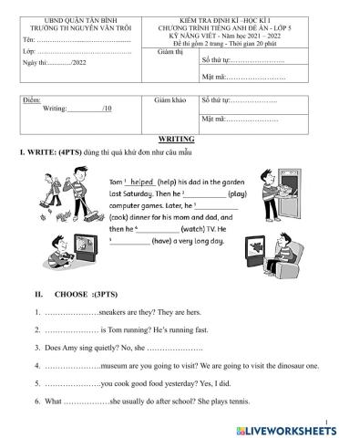 TEST - WRITING HK1 LOP 5DE AN