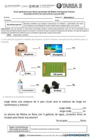 Sistema Internacional y sistema Inglés de medidas