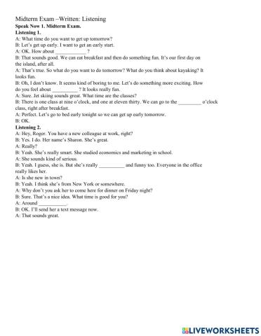 SN1-Audio scripts Written Exam Test