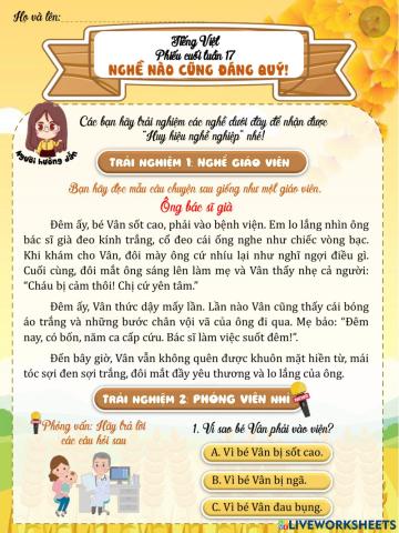 Bài tập cuối tuần 17-Tiếng Việt