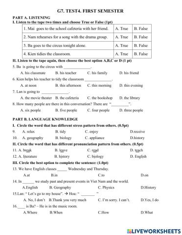 Grade 7 - final term 1 - test 4