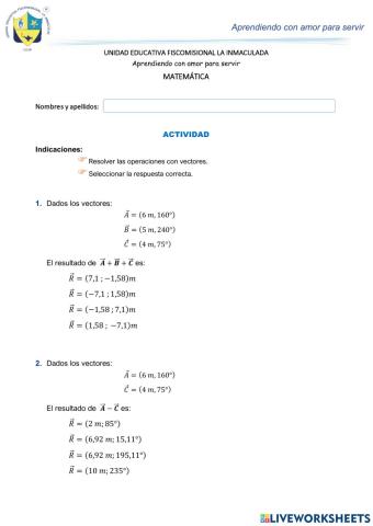 Operaciones con vectores