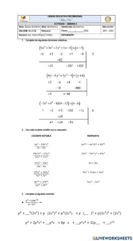División Sintética y Cocientes Notables