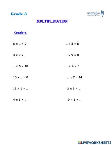 Multiplication (Table 0,1,2)