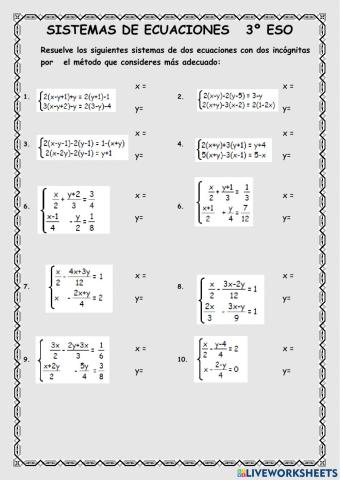 Sistemas de ecuaciones 3ºESO