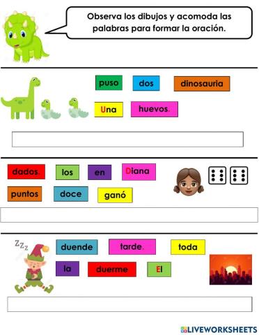 Ordenar palabras con d para formar oraciones