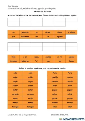 Tildes en agudas, llanas y esdrújulas