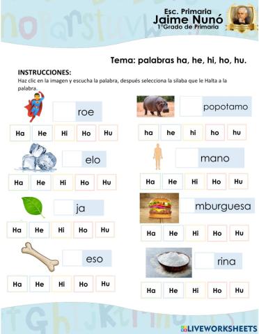 Selecciona la silaba que falta de la palabra