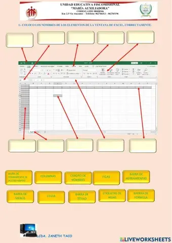 Elementos de la ventana de excel