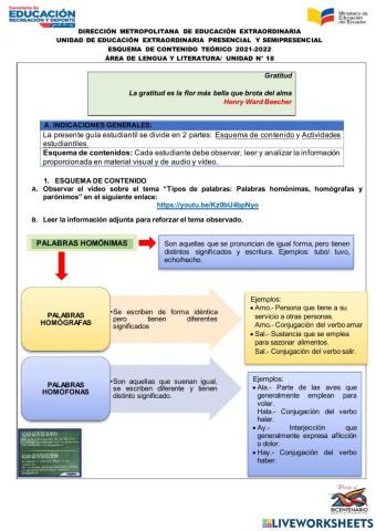 TAREA SEM 18. Tipos de palabras. Homónimas, homógrafas y parónimas