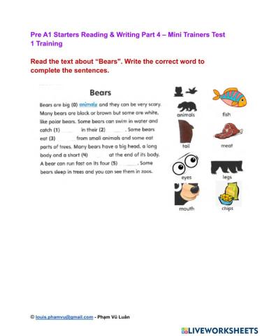 Pre A1 Starters Reading & Writing Part 4 – Mini Trainers Test 1 Training