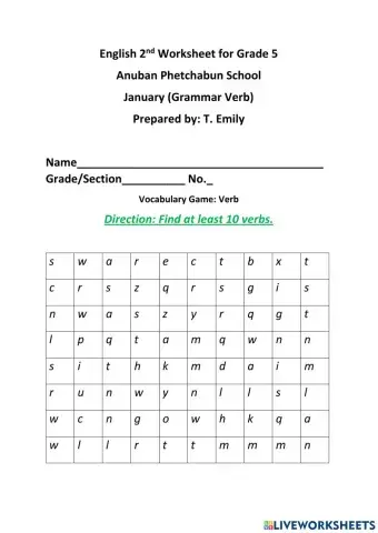 Verb Search Puzzle