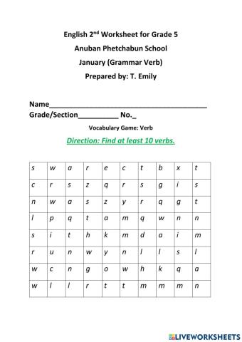Verb Search Puzzle