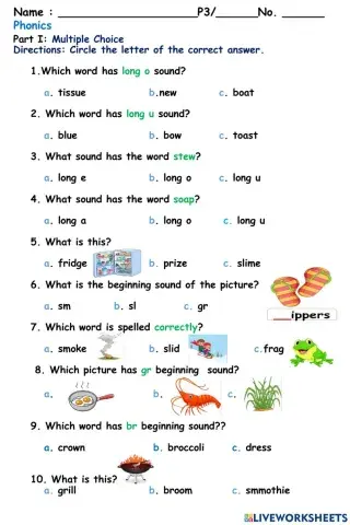 Phonics 3 long quiz
