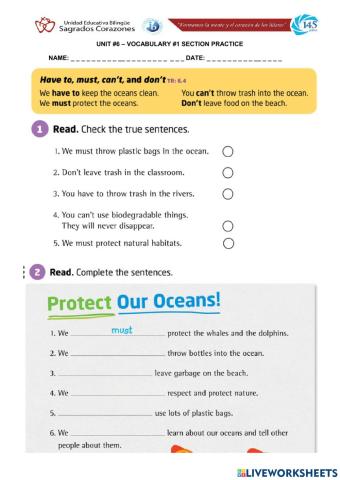 Have to - must - can't - don't worksheet