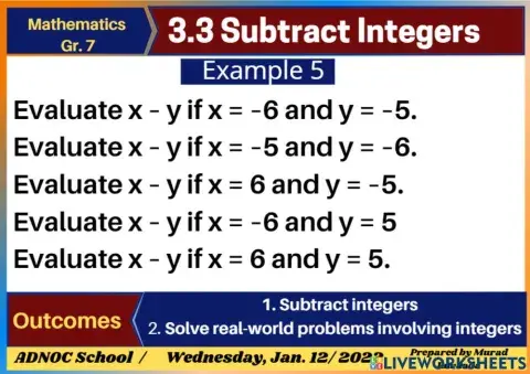 Subtract integers ex5