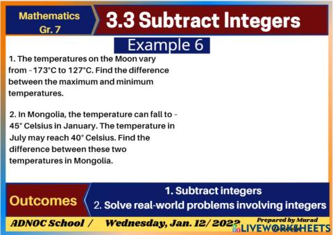 Subtract integers ex6