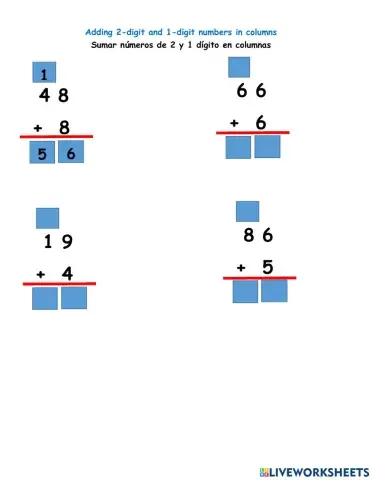 Adding 2-digit and 1-digit numbers in columns