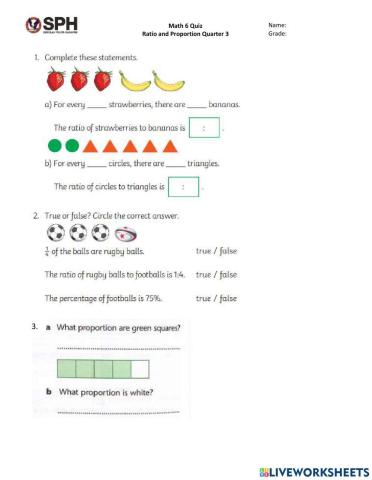 Ratio and Proportion Quiz Grade 6