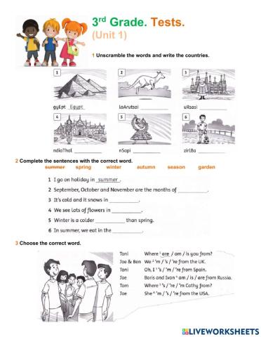 3rd grade TESTS Unit 1
