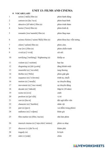 Unit 13 - films and cinema