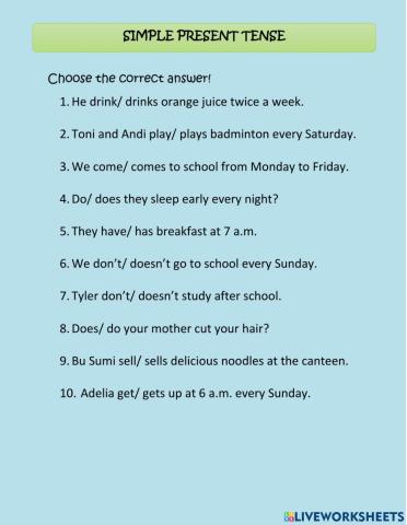 Simple Present Tense Task 1