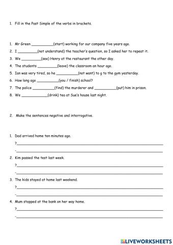 Grammar test - past simple