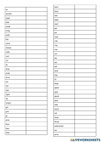 Irregular Verbs Past Simple