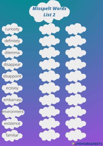 Misspelt Words List 2