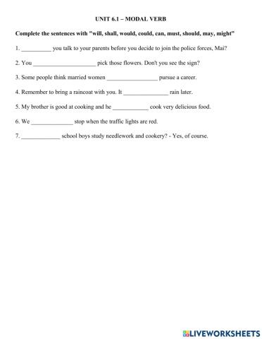 Y10 - Unit 6.1 - Modal verb